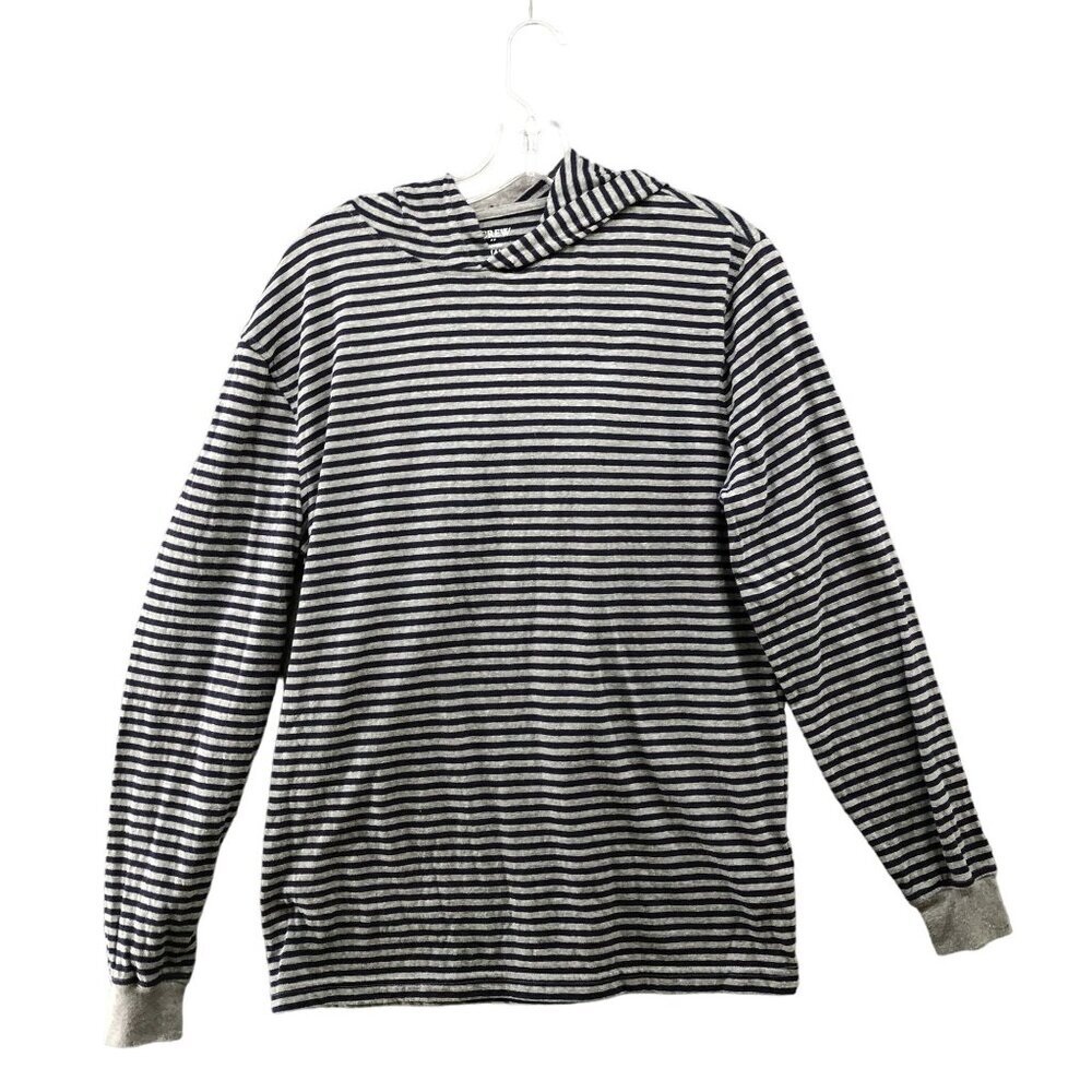 J. Crew Washed Jersey Hoodie T Shirt Mens S Blue Gray Striped Lightweight
